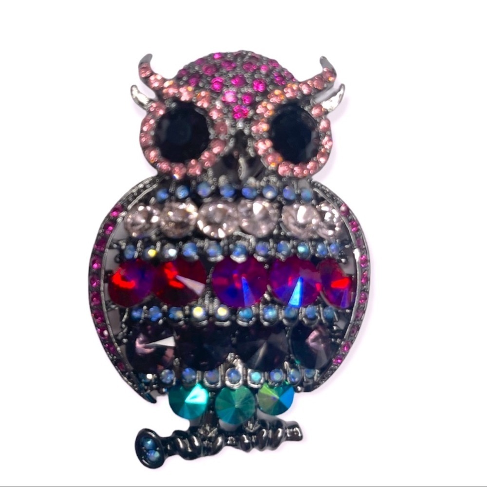 Multicolored Rhinestones Owl‎ Brooch​​​​